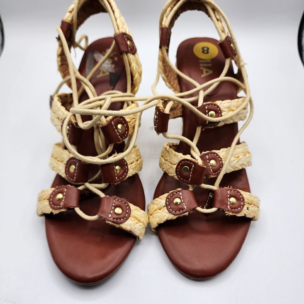 MIA Nikola lace up raffia wedges